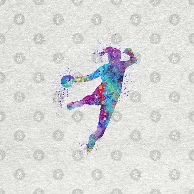 Handball Girl Colorful Watercolor Silhouette by LotusGifts